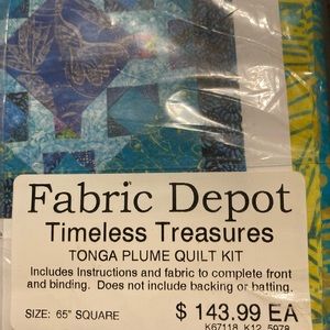 NWT Timeless Treasures Tonga Plume Lux Peacock Quilt Kit  by Heidi Pridemore
